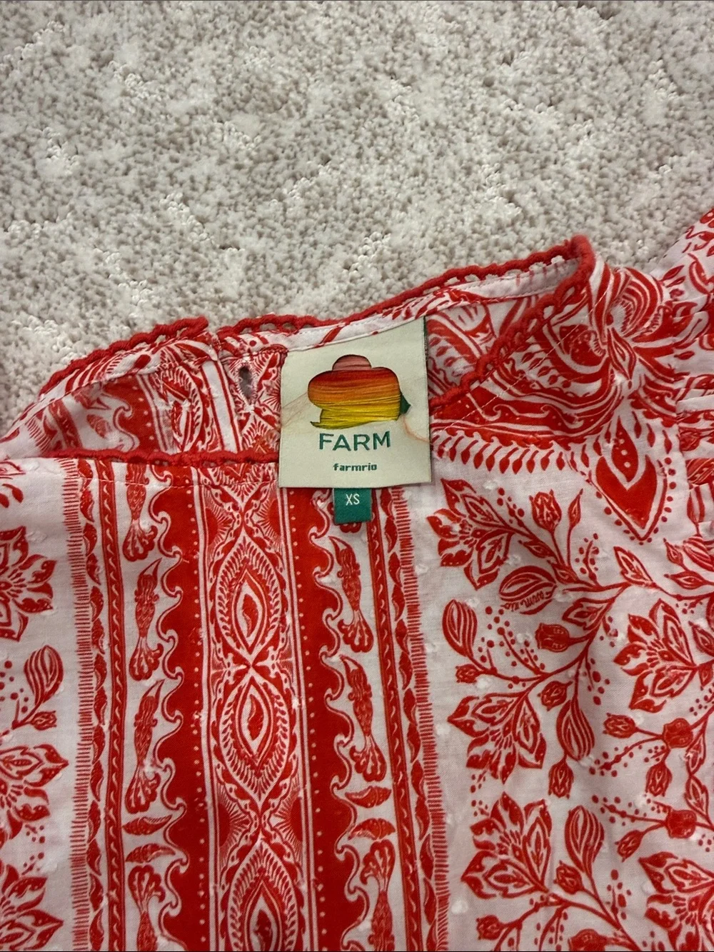 Red Printed Farm Rio Peasant Blouse - Women Tops